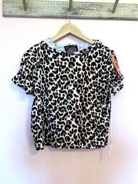 Dazl Animal Print Hooded Crop Short Sleeve Sweatshirt Sweater Size 2X